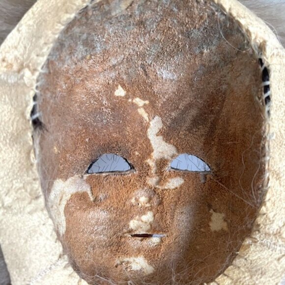 🛑 Vintage Handmade Native Inuit Eskimo Leather Fur Skin Mask Wall Hang - Picture 4 of 6